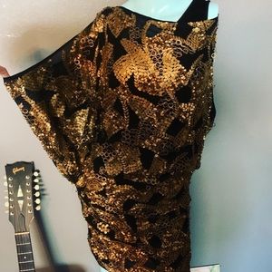 🔥 Alexia Admor HIGH END Formal Beaded  METALLIC GOLD Dress cocktail worn once